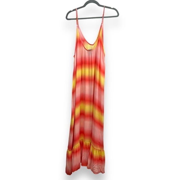 Aqua Swim Dress Womens Small Orange Yellow Tie Dye Maxi Cover Up Resortwear - Picture 7 of 9